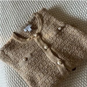 Elegant Gold Buttoned Tweed Cardigan